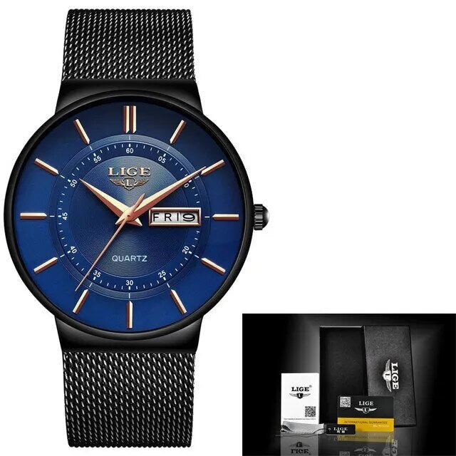 Luxury Men's Ultra-Thin Waterproof Stainless Steel Quartz Watch – Elegant Date Display Sports Wristwatch