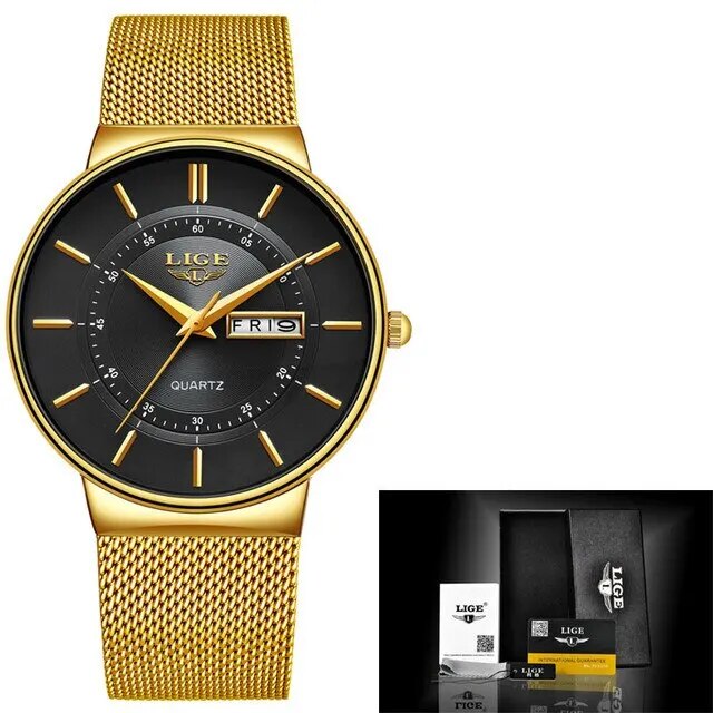 Luxury Men's Ultra-Thin Waterproof Stainless Steel Quartz Watch – Elegant Date Display Sports Wristwatch