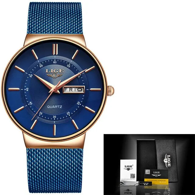 Luxury Men's Ultra-Thin Waterproof Stainless Steel Quartz Watch – Elegant Date Display Sports Wristwatch