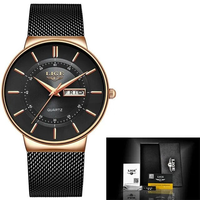 Luxury Men's Ultra-Thin Waterproof Stainless Steel Quartz Watch – Elegant Date Display Sports Wristwatch