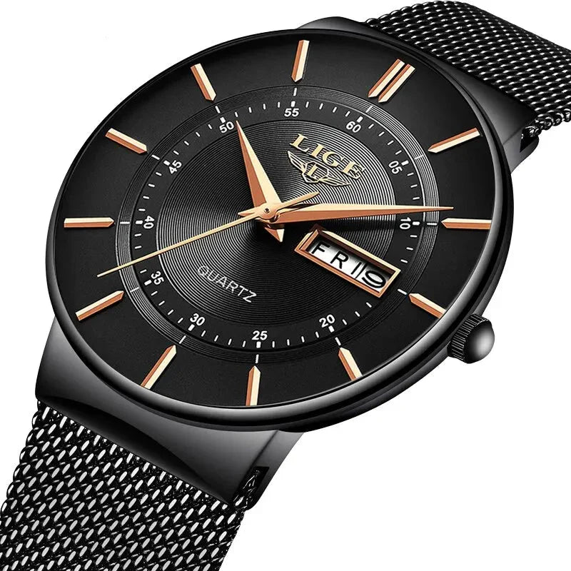 Luxury Men's Ultra-Thin Waterproof Stainless Steel Quartz Watch – Elegant Date Display Sports Wristwatch
