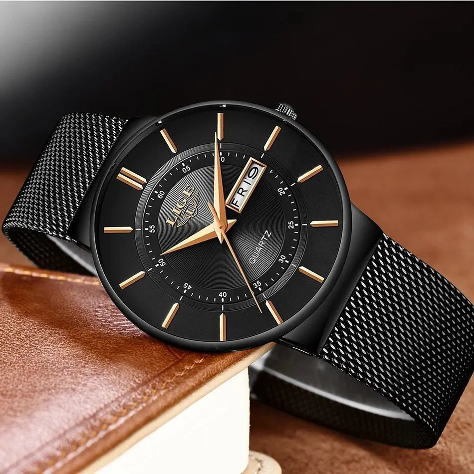 Luxury Men's Ultra-Thin Waterproof Stainless Steel Quartz Watch – Elegant Date Display Sports Wristwatch