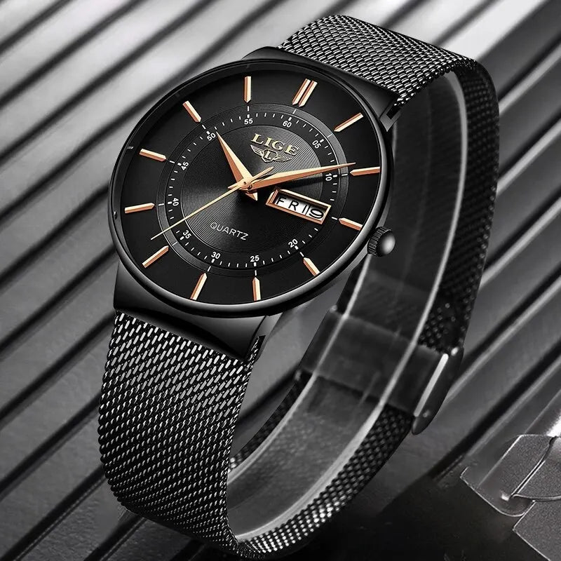 Luxury Men's Ultra-Thin Waterproof Stainless Steel Quartz Watch – Elegant Date Display Sports Wristwatch