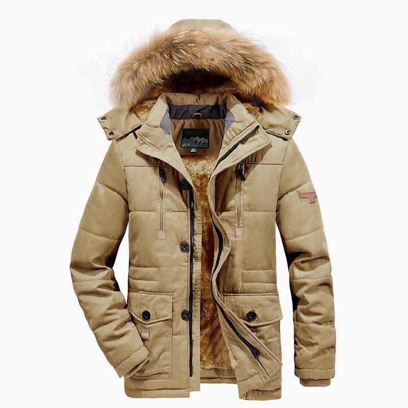 Men's Arctic Utility Parka with Full Teddy Lining, Two-Way Zipper and Detachable Fur Hood