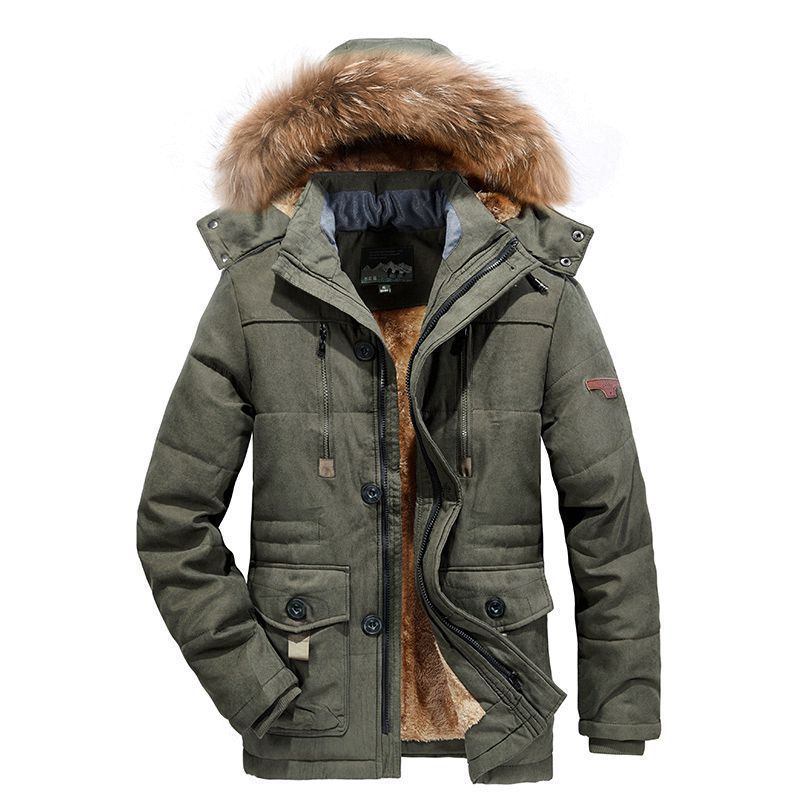 Men's Arctic Utility Parka with Full Teddy Lining, Two-Way Zipper and Detachable Fur Hood