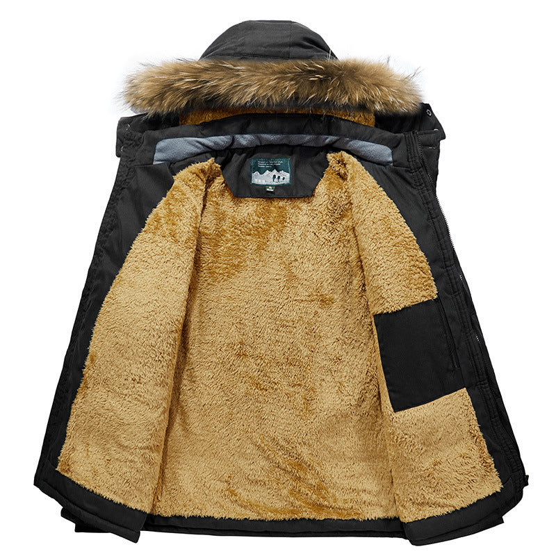 Men's Arctic Utility Parka with Full Teddy Lining, Two-Way Zipper and Detachable Fur Hood