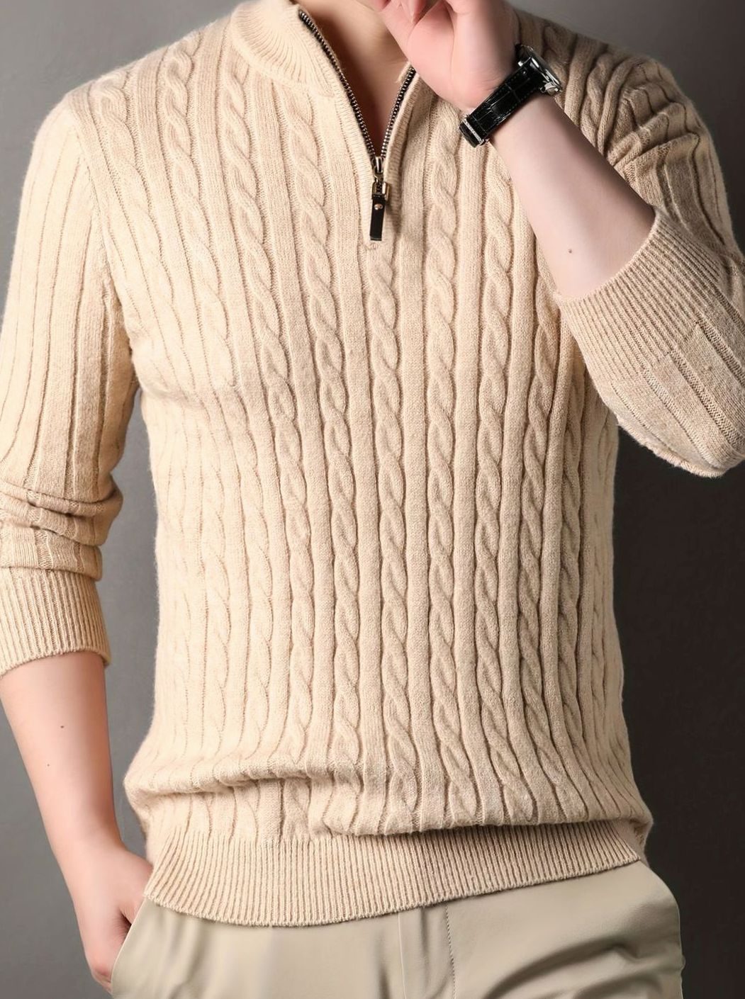 Men's Cable Knit Half-Zip Warm Winter Sweater