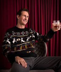 Men's Christmas Sweater with Reindeer, Mugs, Trees and Snowflakes in Fluffy Knit