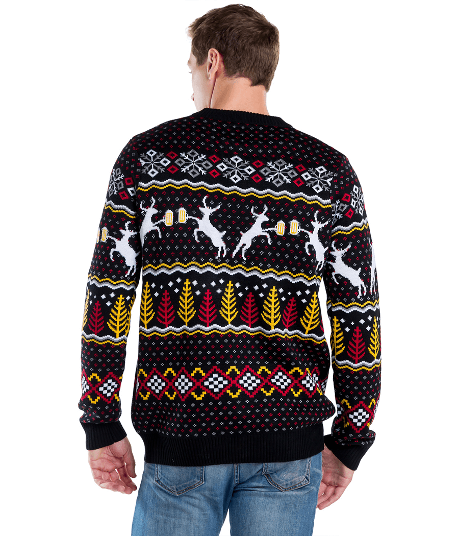 Men's Christmas Sweater with Reindeer, Mugs, Trees and Snowflakes in Fluffy Knit