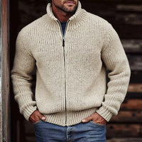 Men's Chunky Knit Stand-Collar Full-Zip Cardigan