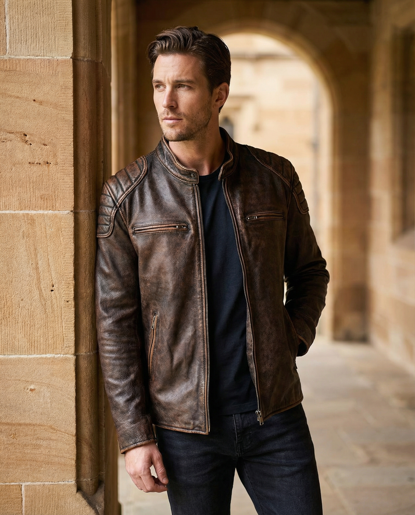 Men's Durable Full-Grain Leather Jacket for Everyday Wear
