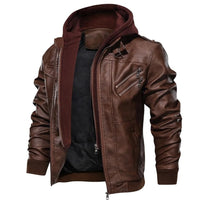 Men's Hooded Faux Leather Jacket