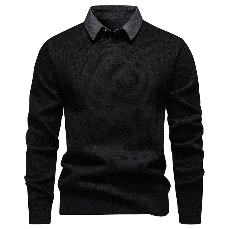 Men's Fine Knit Sweater with Modern Collar & Elegant Design | Wearclo