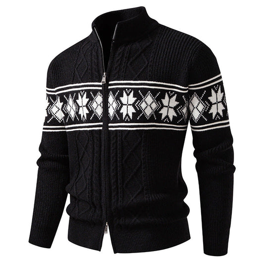 Men's Full-Zip Norwegian Cardigan with High Stand-Up Collar