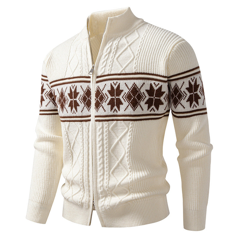 Men's Full-Zip Norwegian Cardigan with High Stand-Up Collar