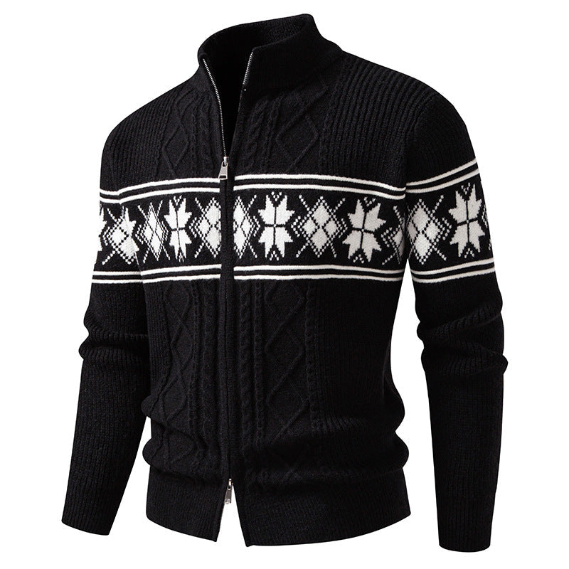 Men's Full-Zip Norwegian Cardigan with High Stand-Up Collar