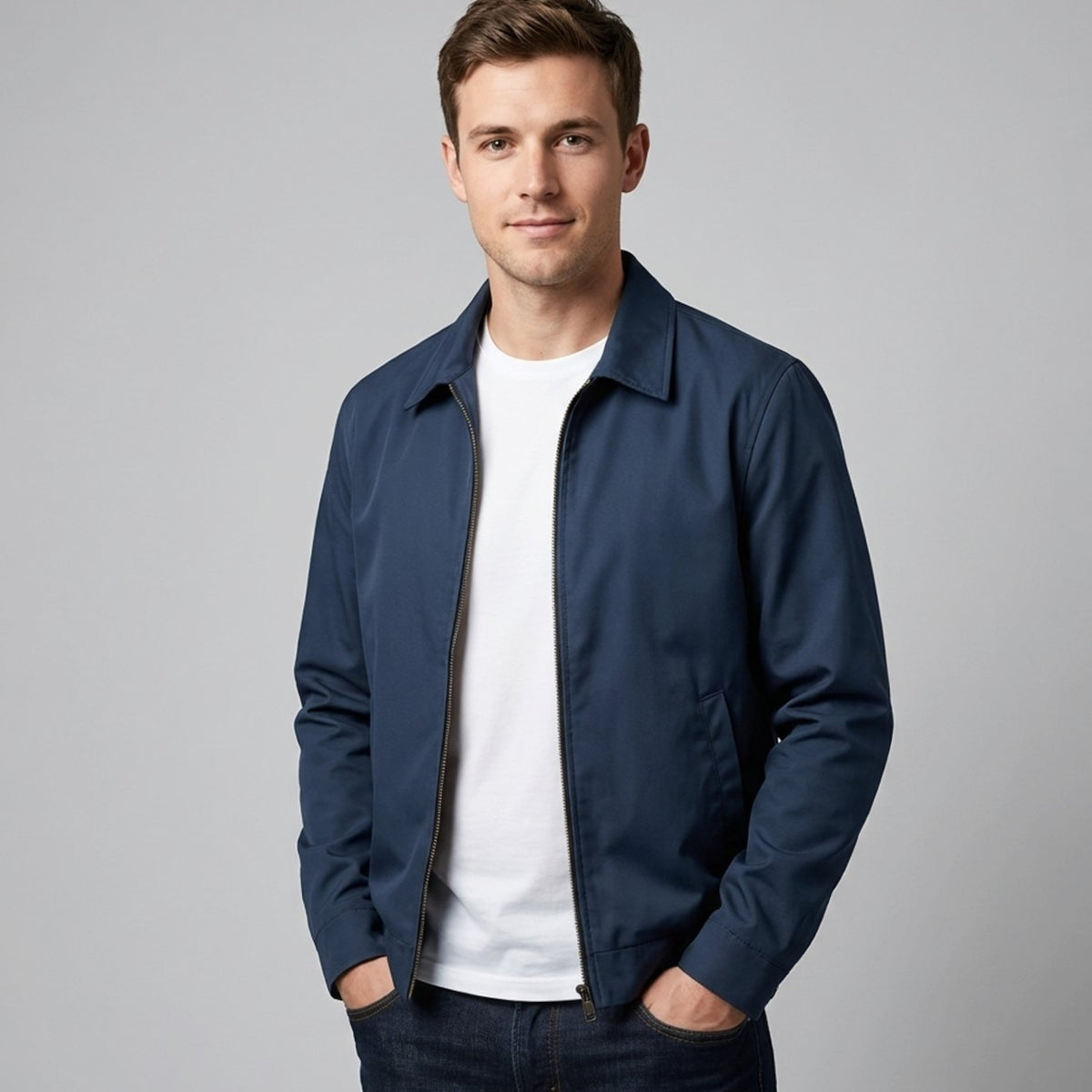 Men's Harrington Bomber Jacket with Checked Lining and Shirt Collar