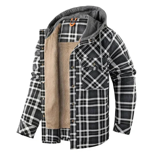 Men's Hooded Plaid Shirt Jacket