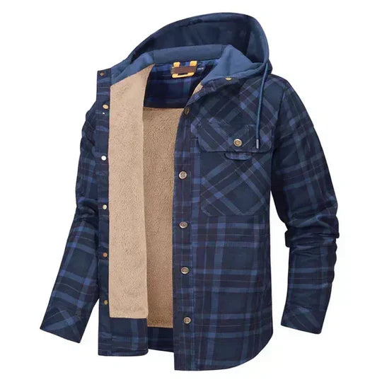 Men's Hooded Plaid Shirt Jacket