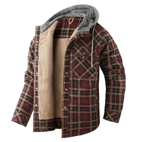 Men's Hooded Plaid Shirt Jacket