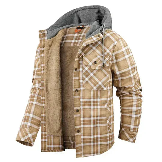 Men's Hooded Plaid Shirt Jacket