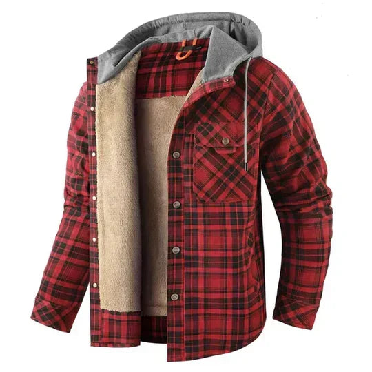 Men's Hooded Plaid Shirt Jacket