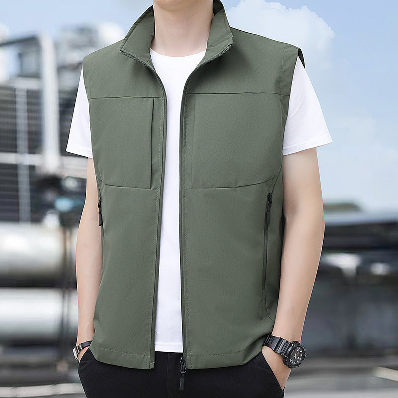 Men's Lightweight Windproof Outdoor Nano Vest with Stand Collar and Concealed Zip Pockets