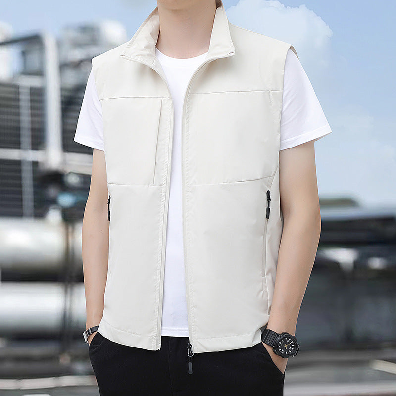 Men's Lightweight Windproof Outdoor Nano Vest with Stand Collar and Concealed Zip Pockets