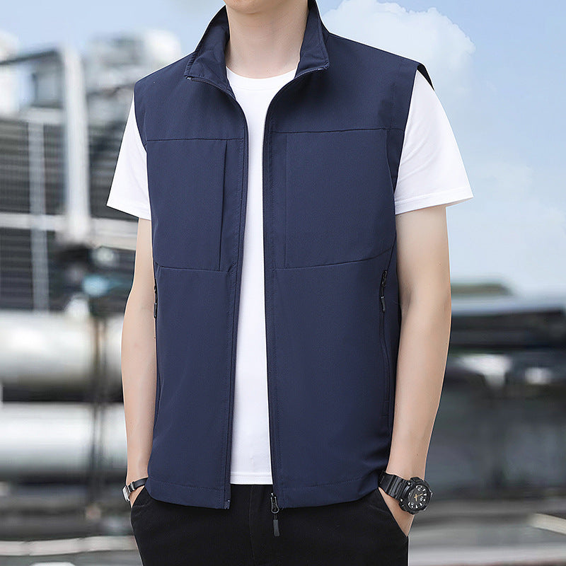 Men's Lightweight Windproof Outdoor Nano Vest with Stand Collar and Concealed Zip Pockets