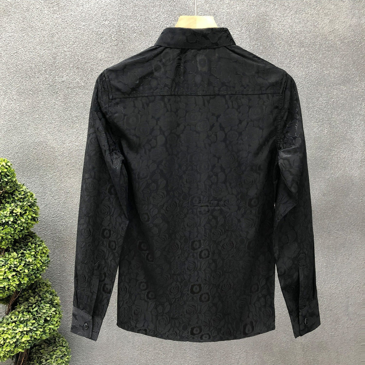 Men's Long-Sleeve Floral Jacquard Shirt with Kent Collar