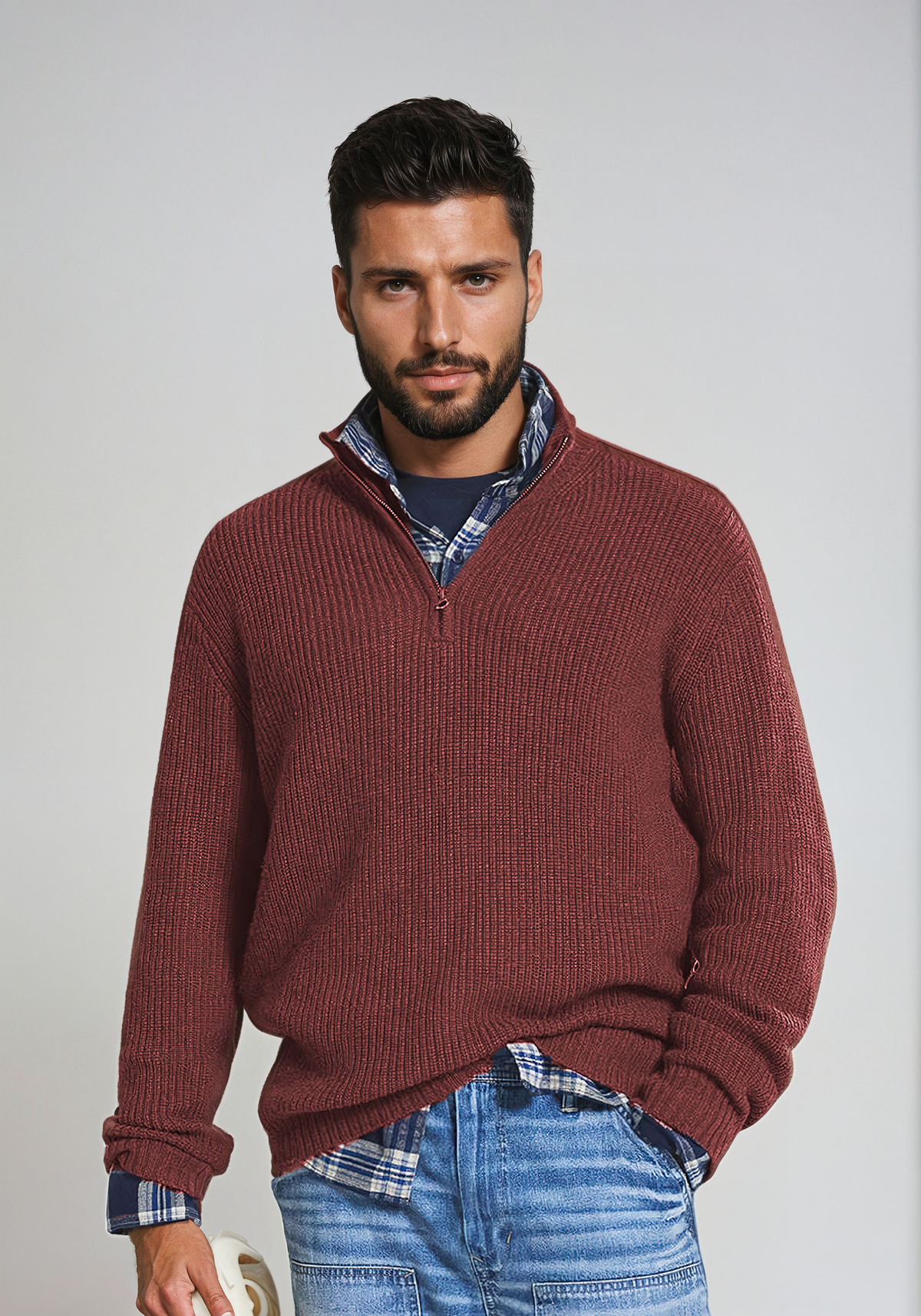 Men's Long Warm Quarter-Zip Sweater