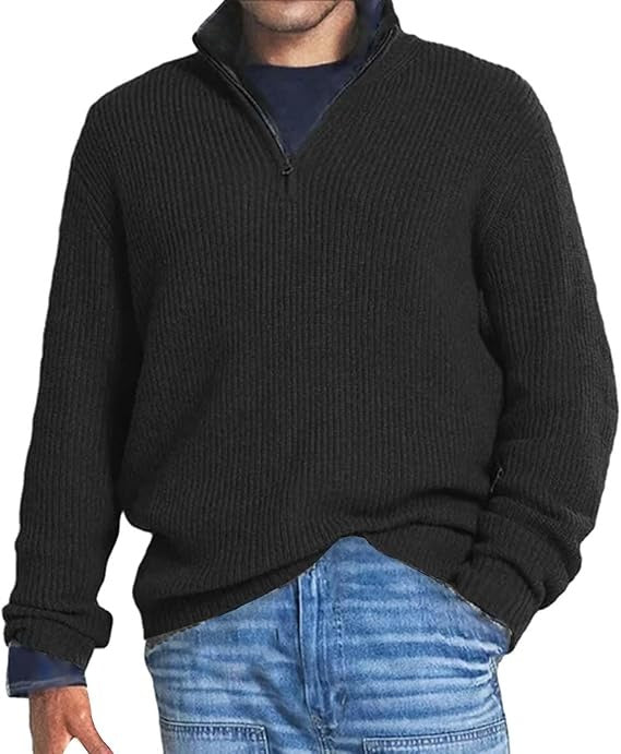 Men's Long Warm Quarter-Zip Sweater