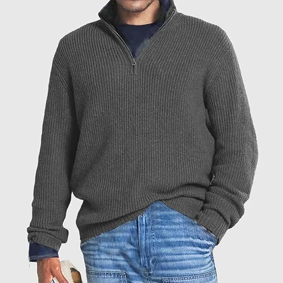 Men's Long Warm Quarter-Zip Sweater