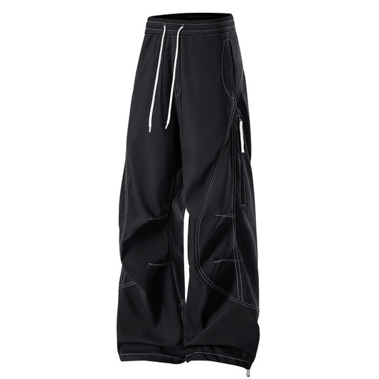 Men's Loose Cargo Pants with Elastic Waistband, Drawstring and Side Zip Pockets