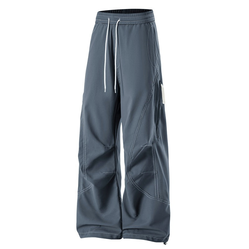 Men's Loose Cargo Pants with Elastic Waistband, Drawstring and Side Zip Pockets