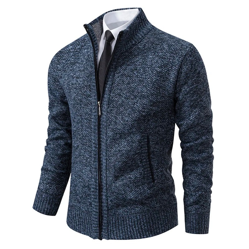 Men's Merino Wool Full-Zip Mock Neck Sweater