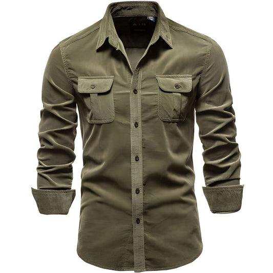 Men's Military-Style Dual-Pocket Long Sleeve Shirt