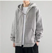 Men's Oversized Full-Zip Hoodie Jacket with Double-Layer Hood and Kangaroo Pockets