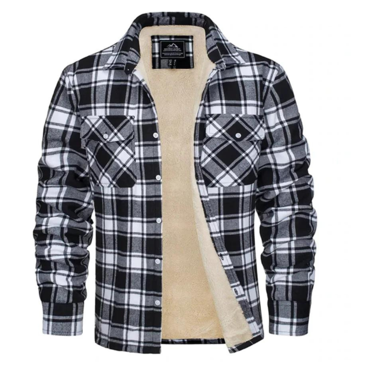 Men's Plaid Fleece-Lined Winter Jacket with Buttons