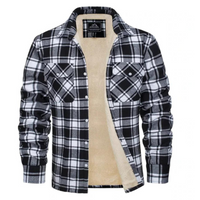 Men's Plaid Fleece-Lined Winter Jacket with Buttons