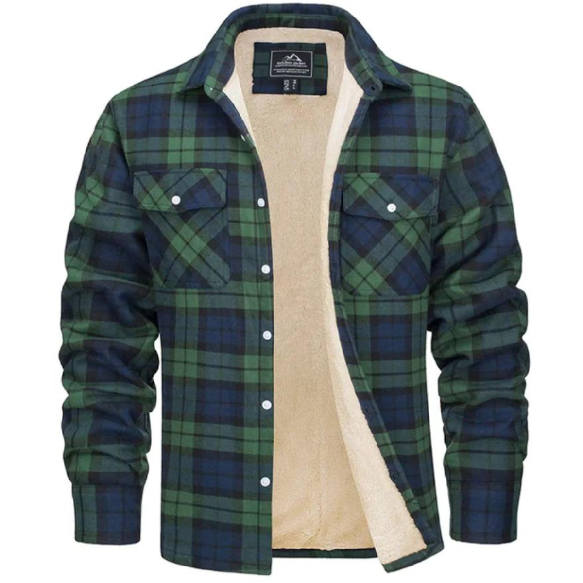 Men's Plaid Fleece-Lined Winter Jacket with Buttons