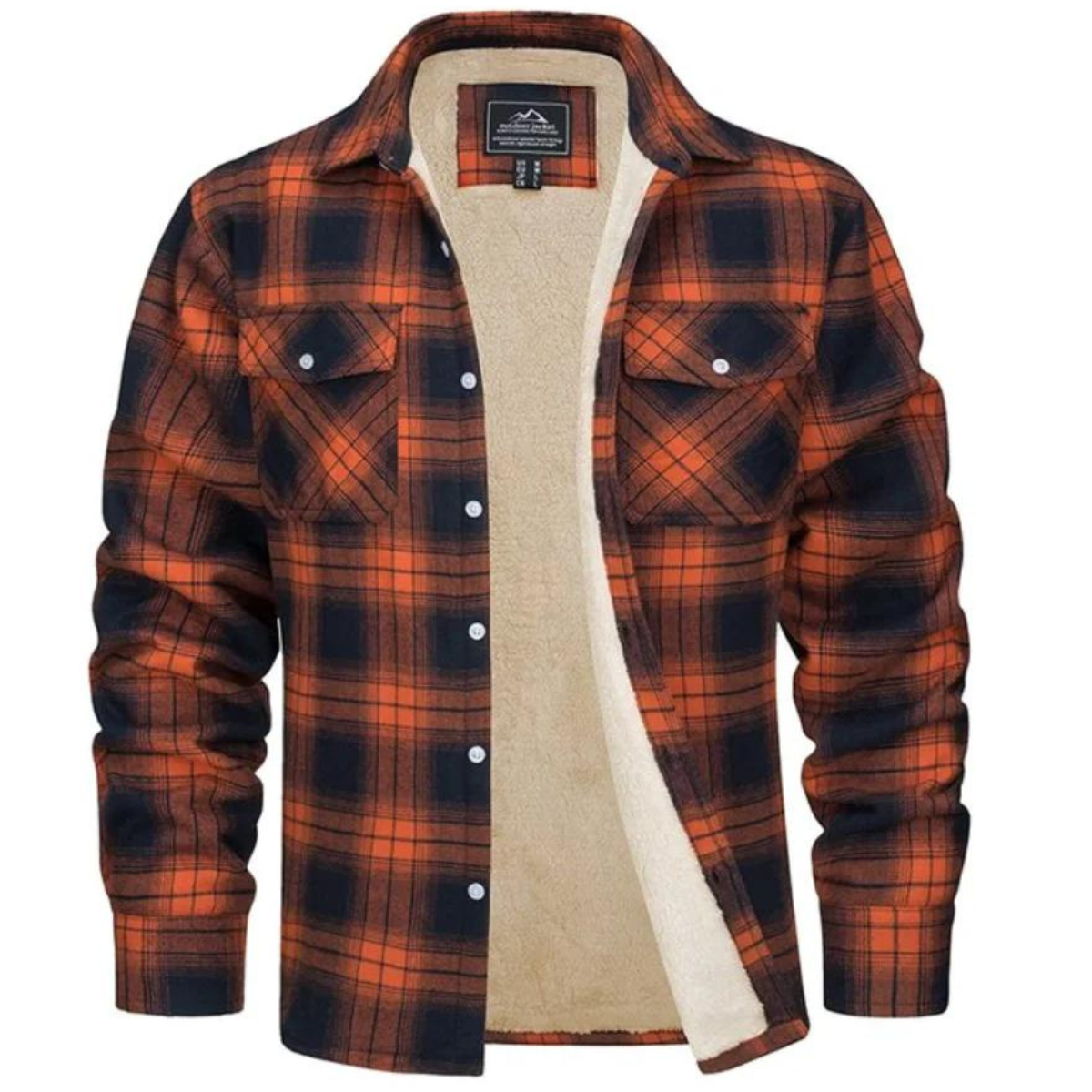 Men's Plaid Fleece-Lined Winter Jacket with Buttons