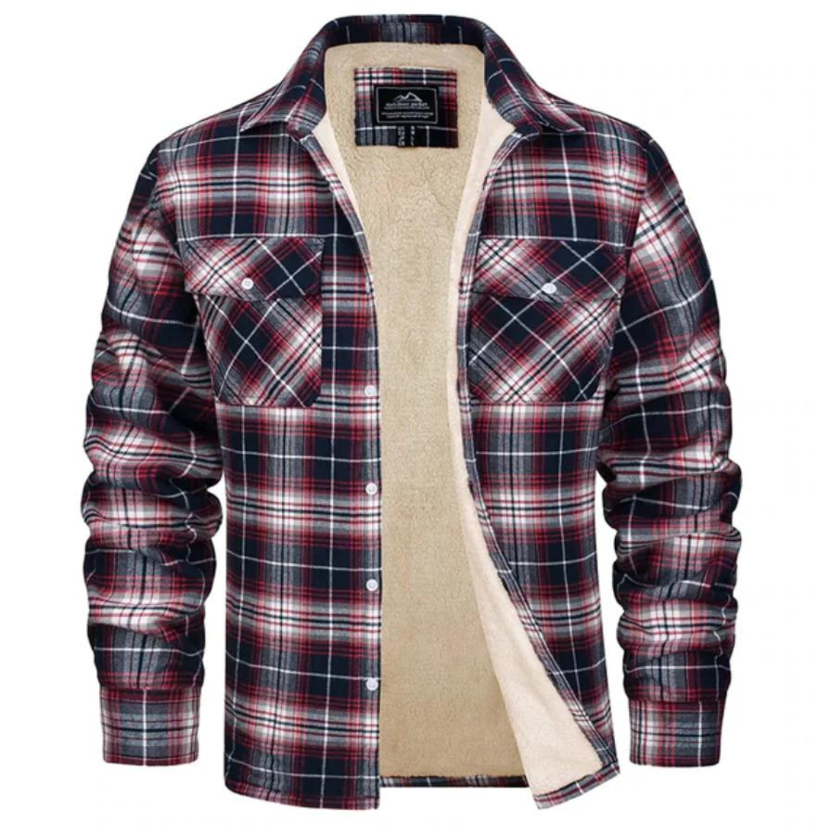 Men's Plaid Fleece-Lined Winter Jacket with Buttons