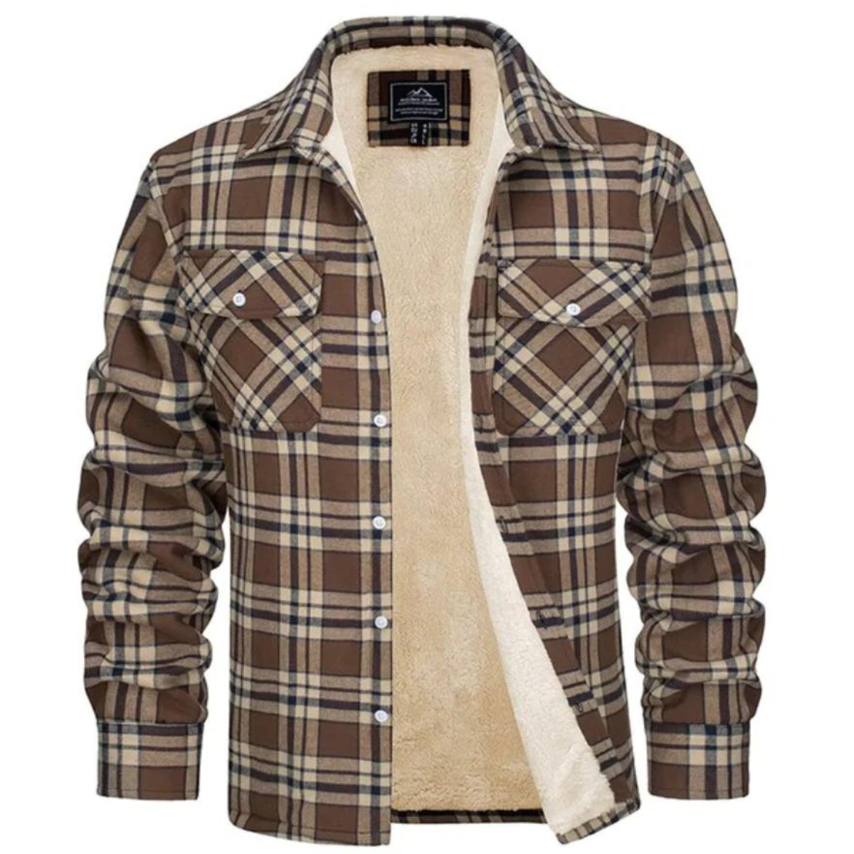 Men's Plaid Fleece-Lined Winter Jacket with Buttons