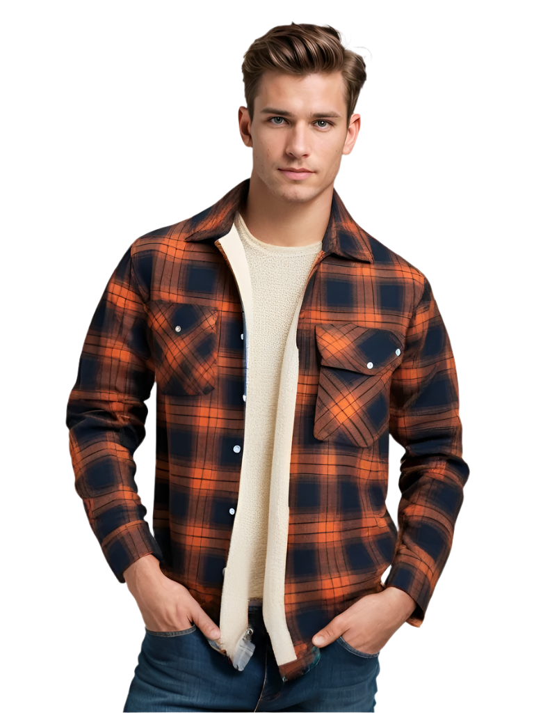 Men's Plaid Fleece-Lined Winter Jacket with Buttons