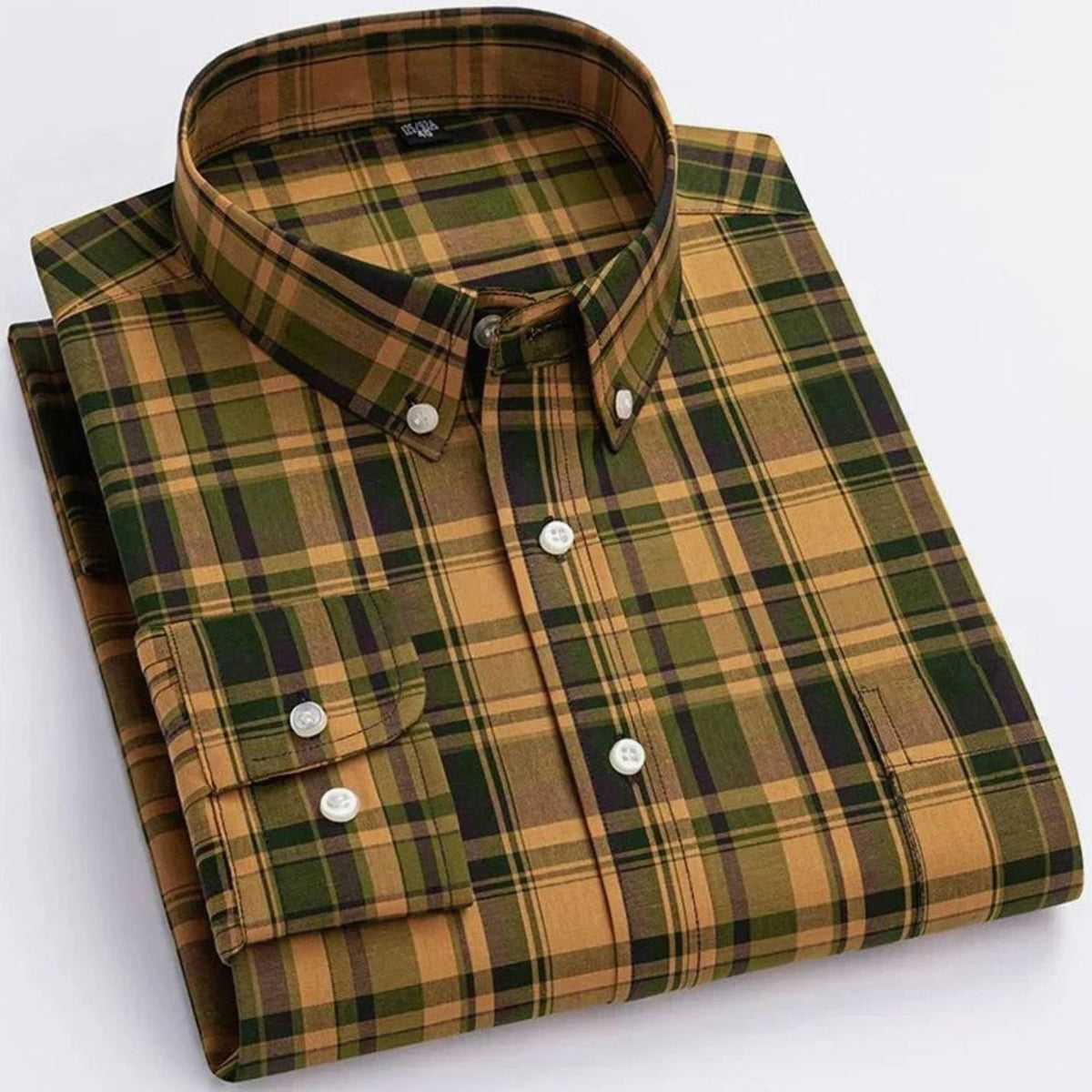 Men's Plaid Long-Sleeve Button-Down Shirt