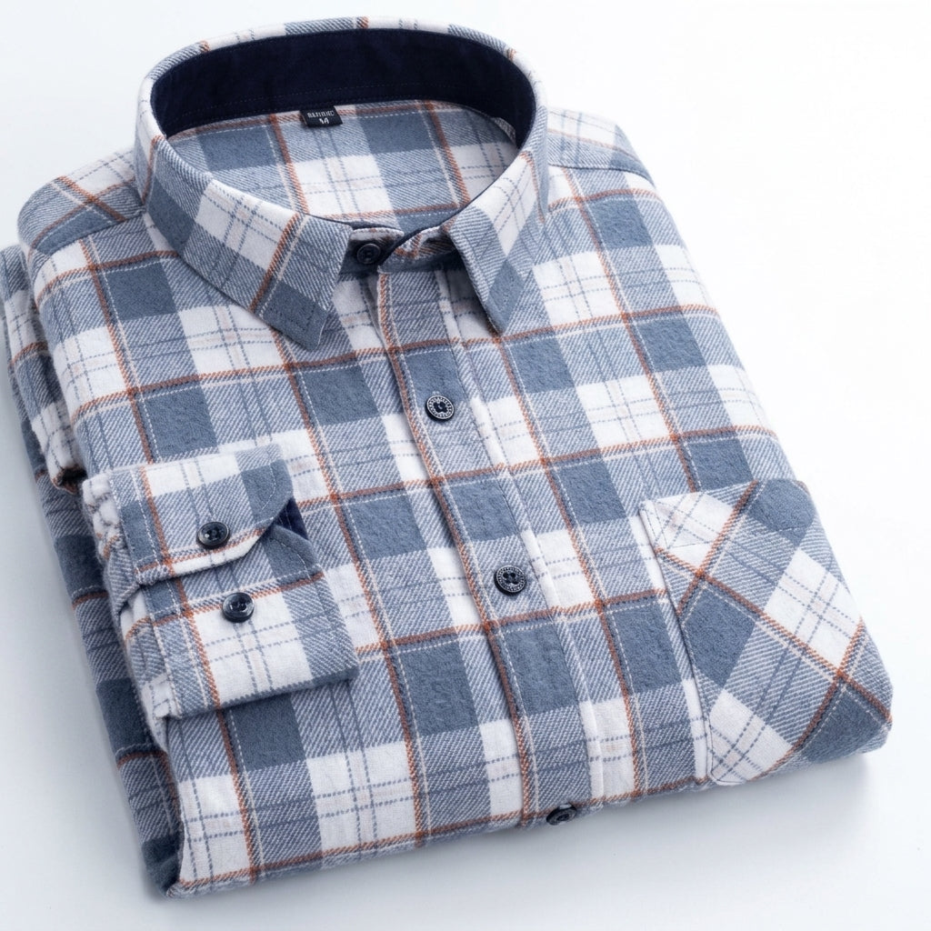 Men's Plaid Long-Sleeve Button-Down Shirt