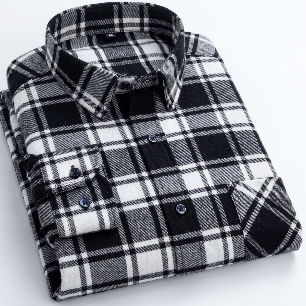 Men's Plaid Long-Sleeve Button-Down Shirt
