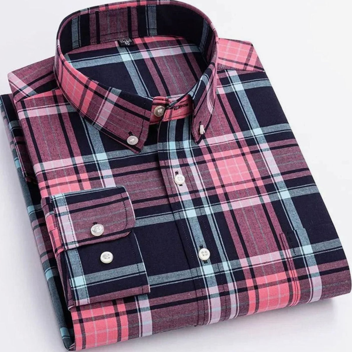 Men's Plaid Long-Sleeve Button-Down Shirt