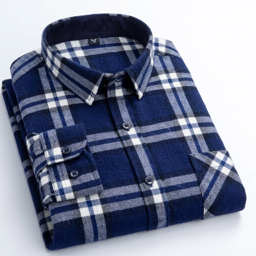 Men's Plaid Long-Sleeve Button-Down Shirt